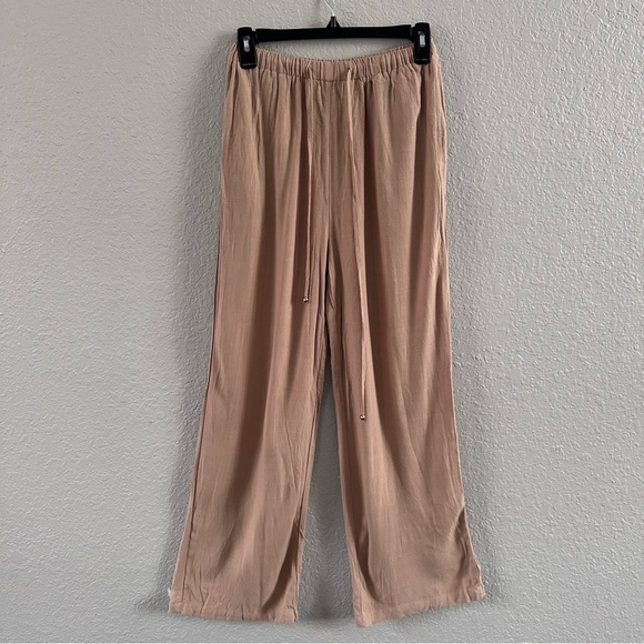 LILLUSORY Pants - Lillusory NWT Beige Linen Blend Wide Leg Pants Elastic Waist Small